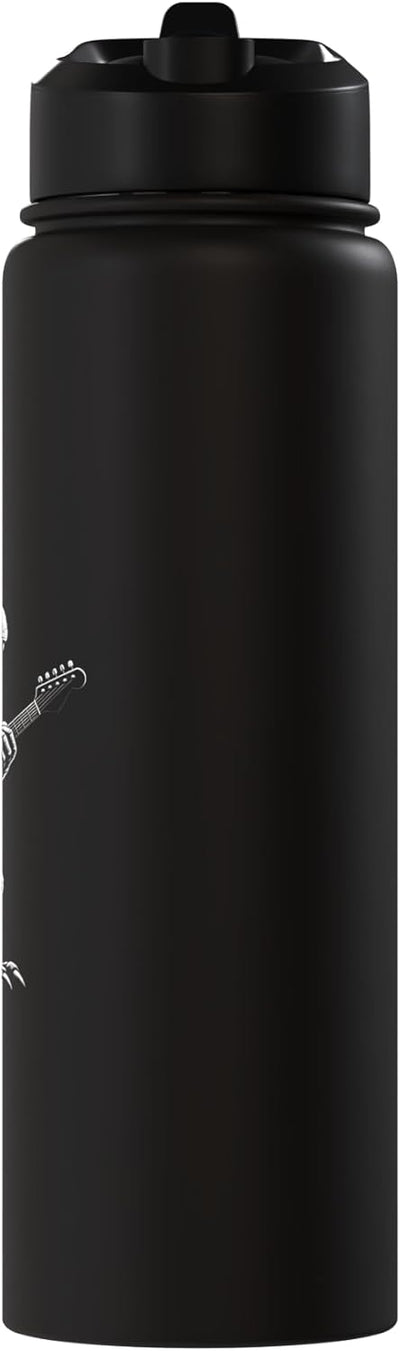 Botella de agua aislada de acero inoxidable con dinosaurio tocando guitarra
