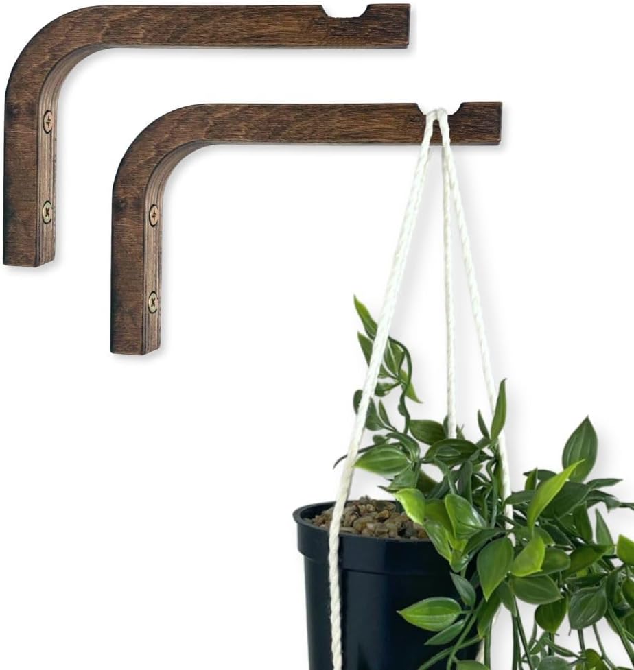 Set 2 Gancho Madera para Plantas 6pulg Interior Exterior