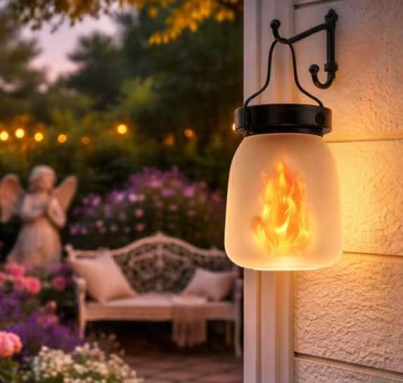 Farol solar exterior con llama real luces impermeables patio