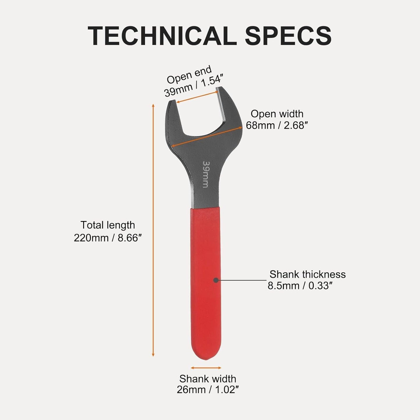 Llave extremo abierto 1.535pulg en forma U 15grados vástago rojo
