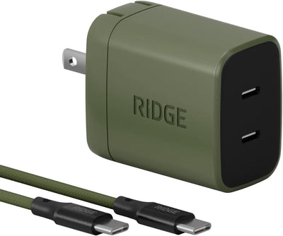 Cargador pared 45W USB-C duales oliva mate