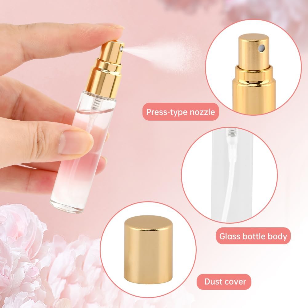 20 Botellas Perfume Vidrio 0.2fl oz con Goteros Recargables Doradas