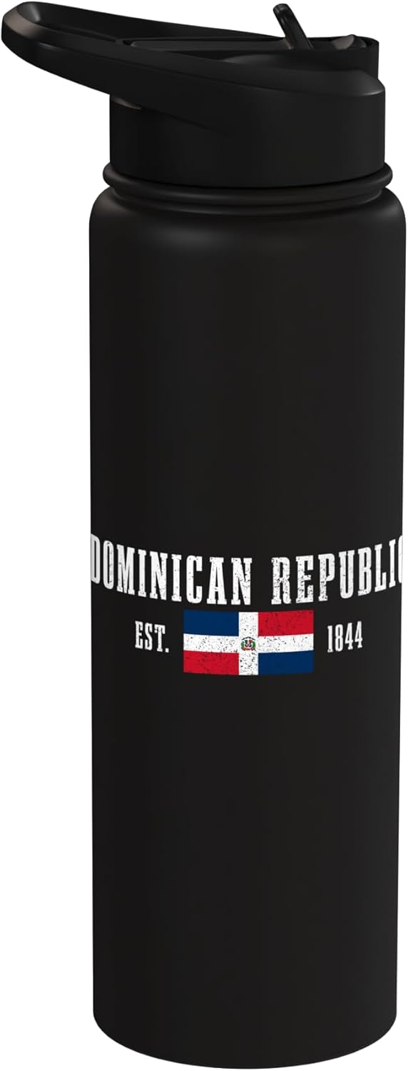 Botella de agua aislada de acero inoxidable con bandera República Dominicana