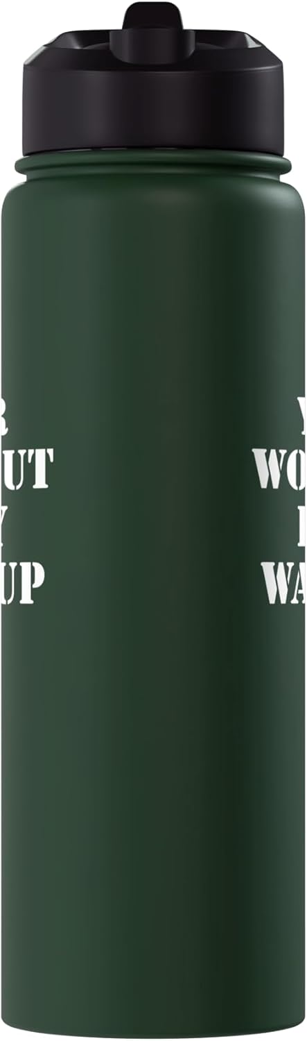 Botella de agua acero inoxidable aislada con frase de gimnasio