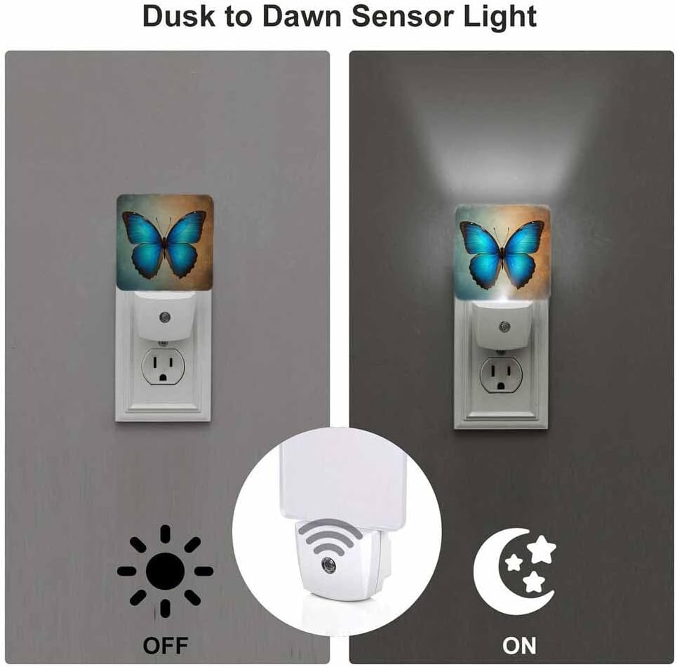 Luz de noche mariposa azul LED cuadrada para dormitorio