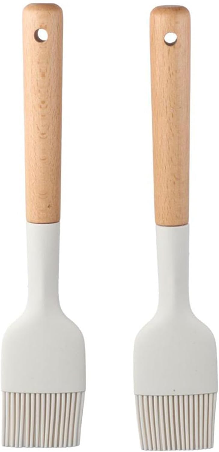 2 Cepillos Silicona Mango Madera para Cocina Hornear