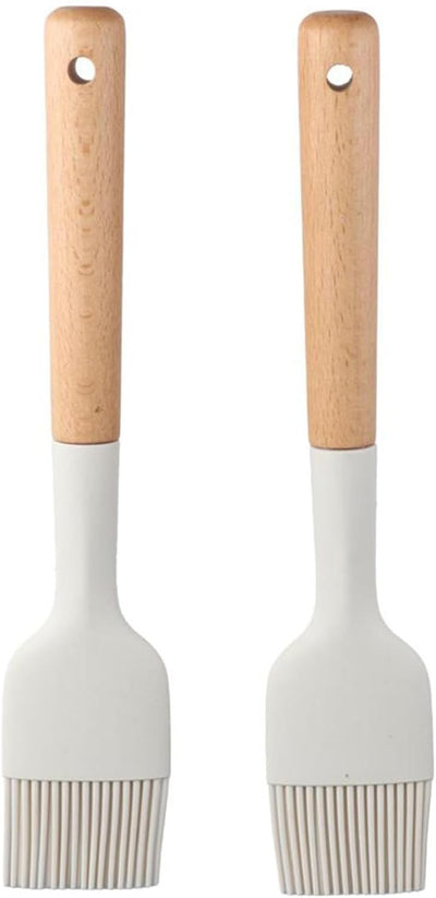 2 Cepillos Silicona Mango Madera para Cocina Hornear