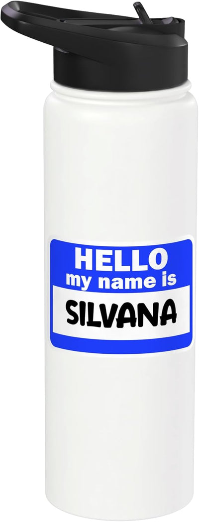 Botella de agua aislada de acero inoxidable con nombre Silvana