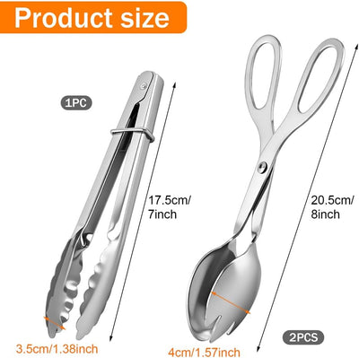 Pinzas acero inox para bufé fiesta catering 3 pzas agarre cómodo