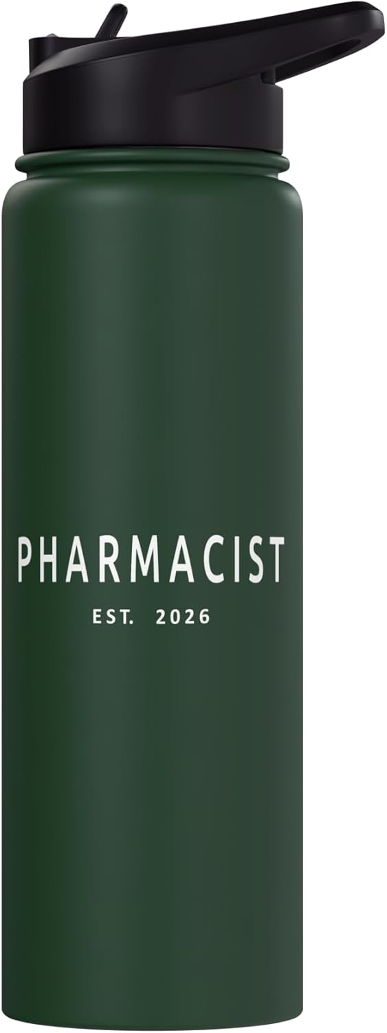 Botella de agua acero inoxidable aislada graduado farmacia