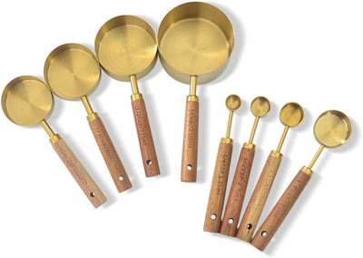 Juego de tazas y cucharas para medir con mangos de madera fragante