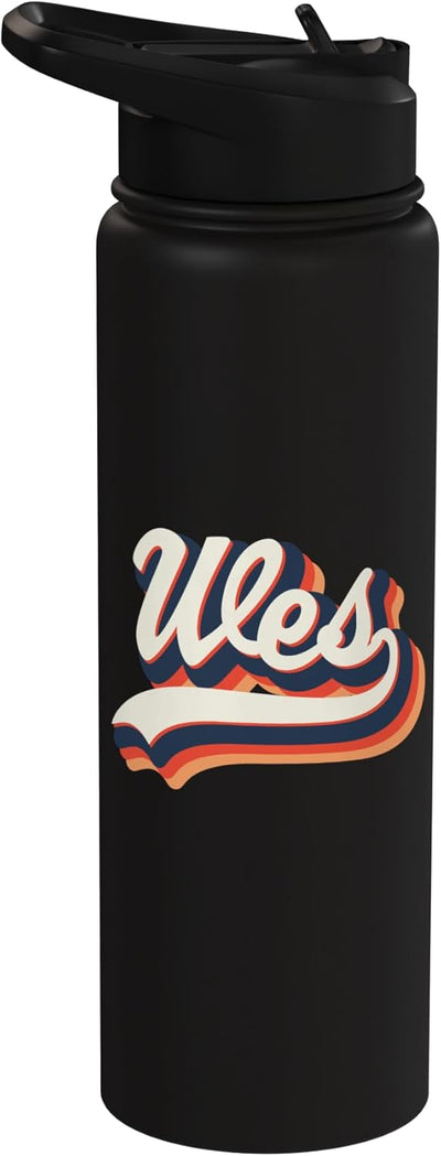 Botella de agua personalizada retro con nombre en acero inoxidable