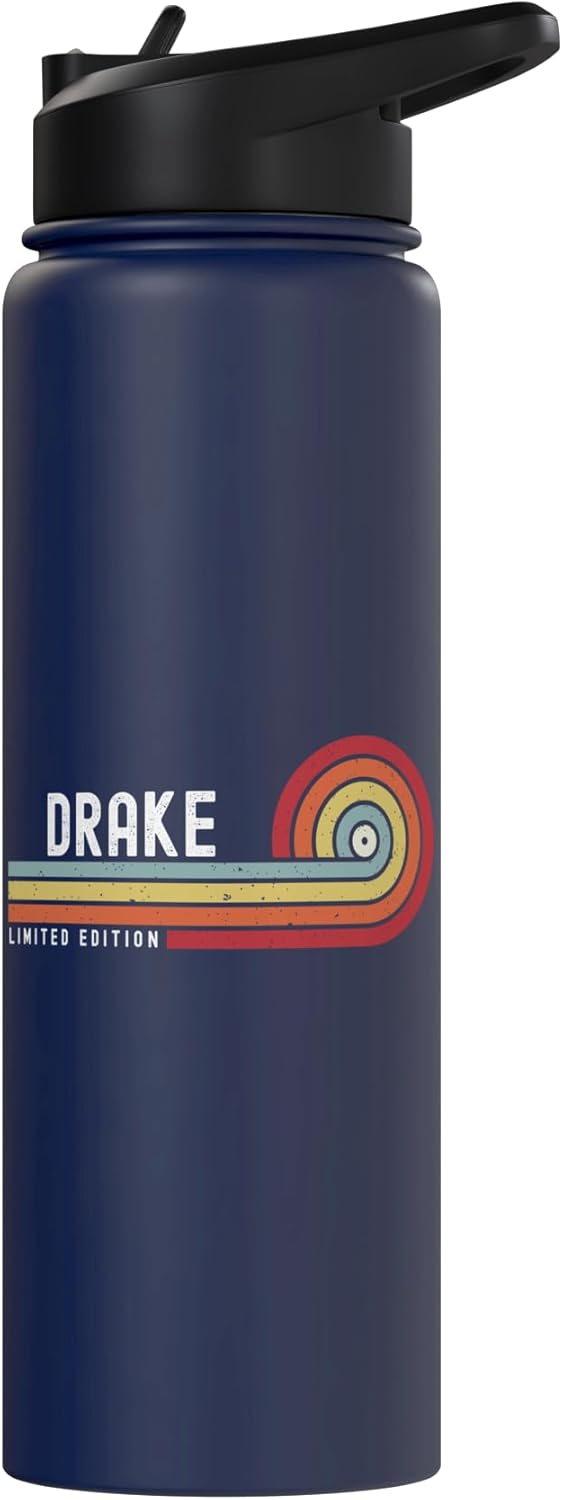 Botella de agua acero inoxidable personalizada con nombre retro atardecer
