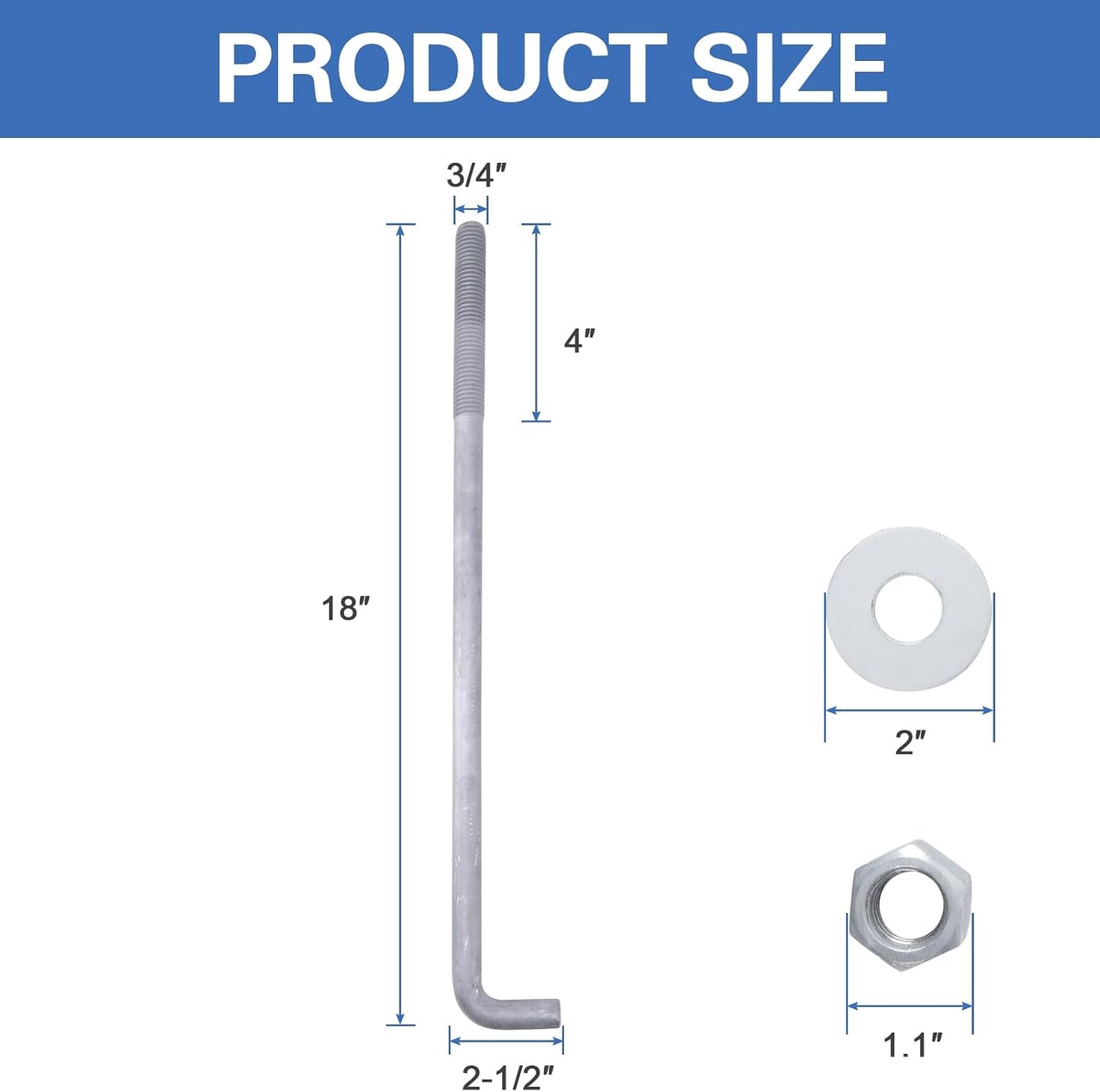 5 Pzas Anclaje Concreto 3/4x18 L Forma Galvanizado
