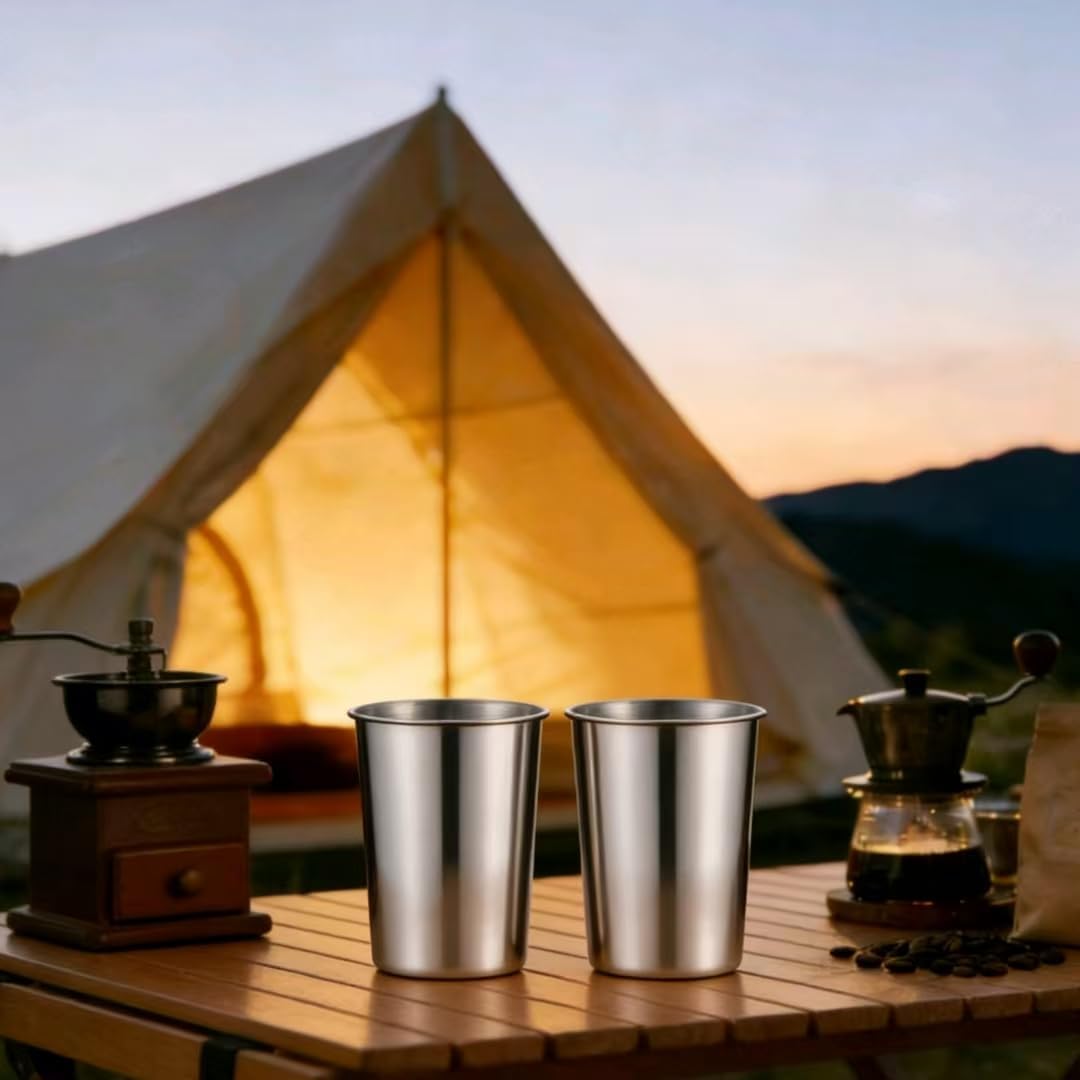 Juego de tazas de acero inoxidable irrompibles para campamento y hogar