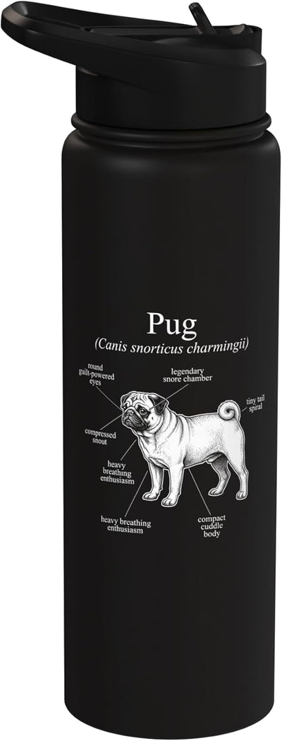 Botella agua acero inox aislada diagrama perro pug