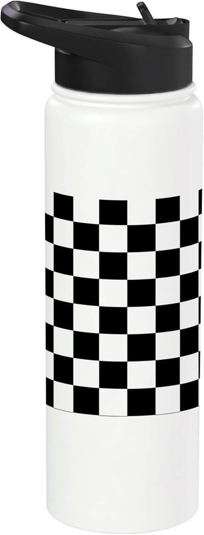 Botella de agua aislada de acero inoxidable con patrón cuadriculado negro