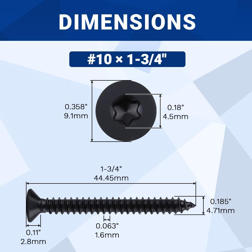 Tornillos Torx negros #10 x 1-3/4 pulg set 50 acero inox