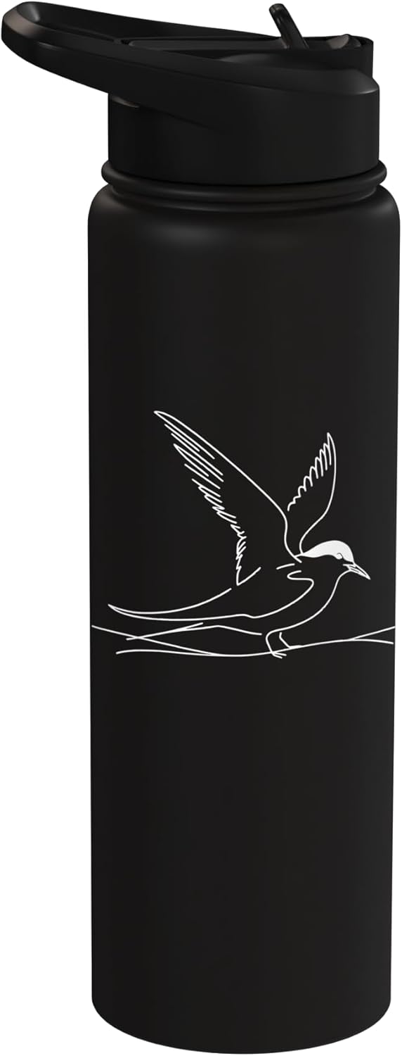 Bottella de agua acero inoxidable aislada Arctic Tern Line Art Birdwatcher