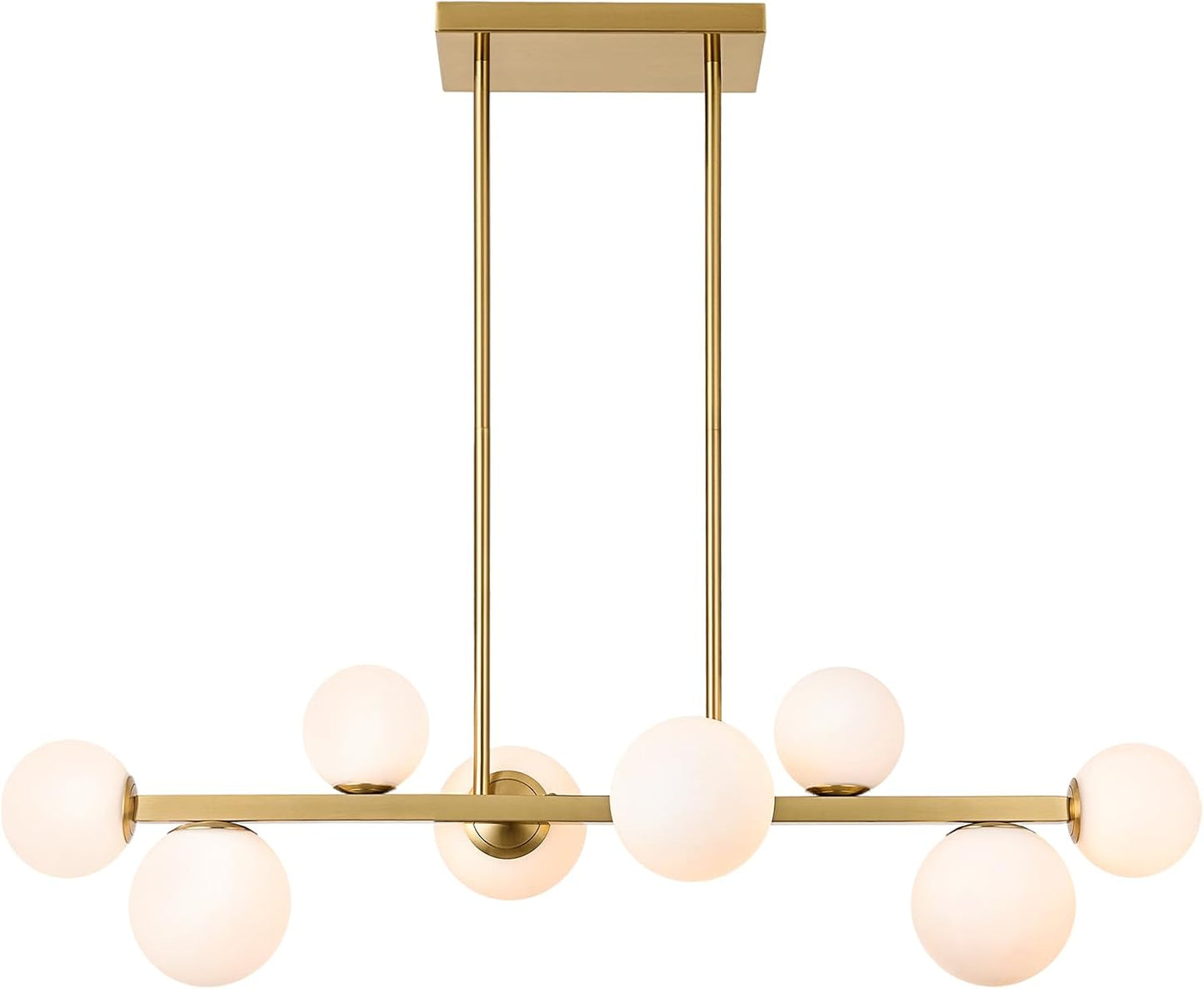 Lámpara lineal dorada con globo blanco para comedor y sala
