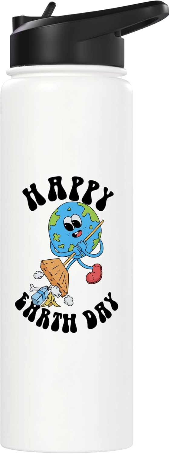 Botella de agua acero inoxidable aislada Día de la Tierra