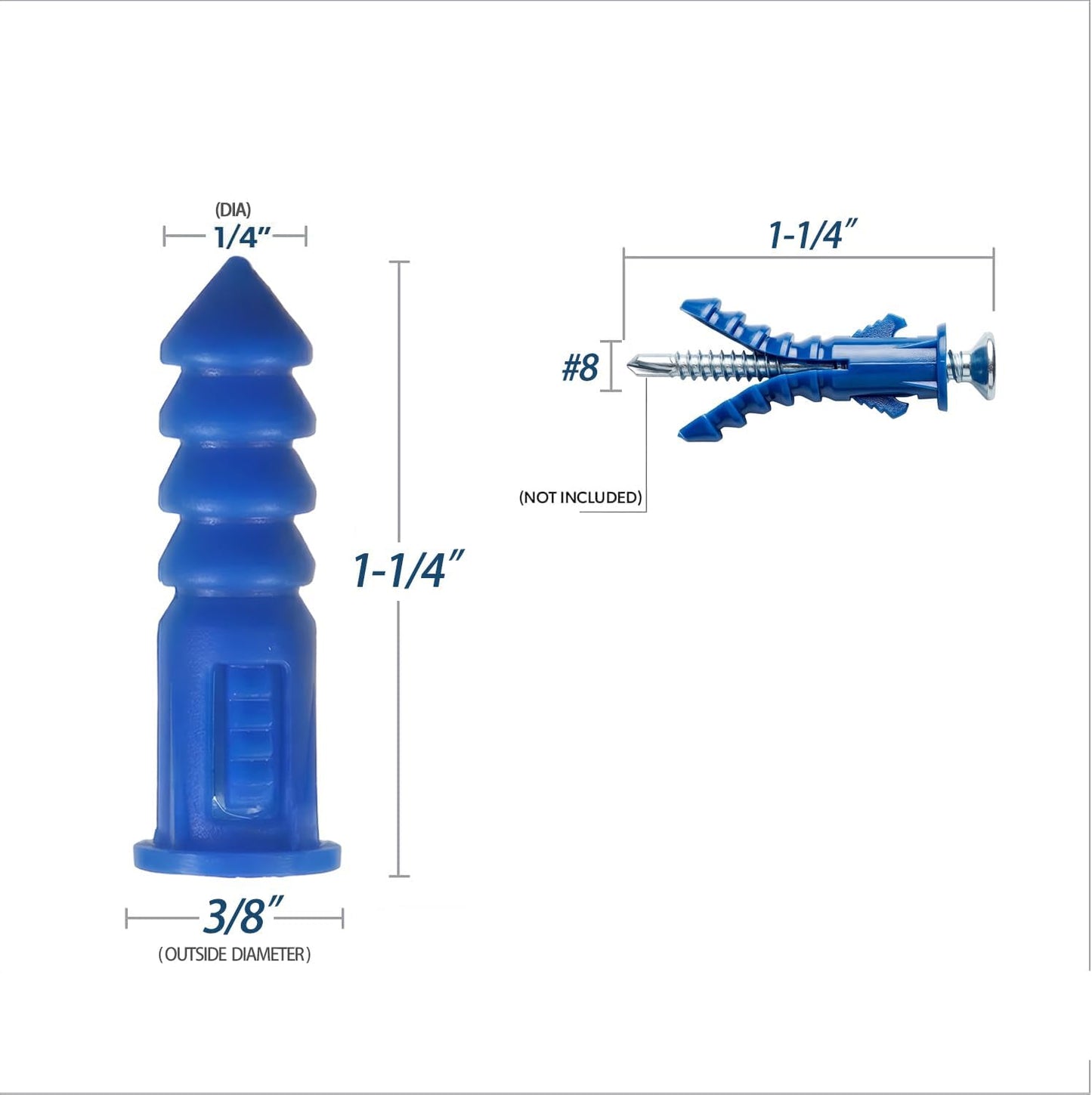 Anclajes plástico para yeso 1/4x1-1/4 pulg paquete a granel