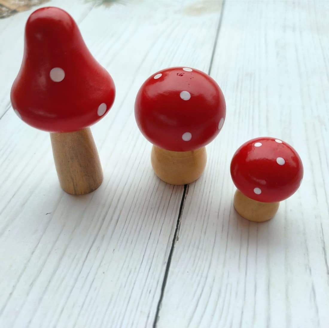 3 Pzas Mini Hongos Madera Decoración Jardín de Hadas Rojo