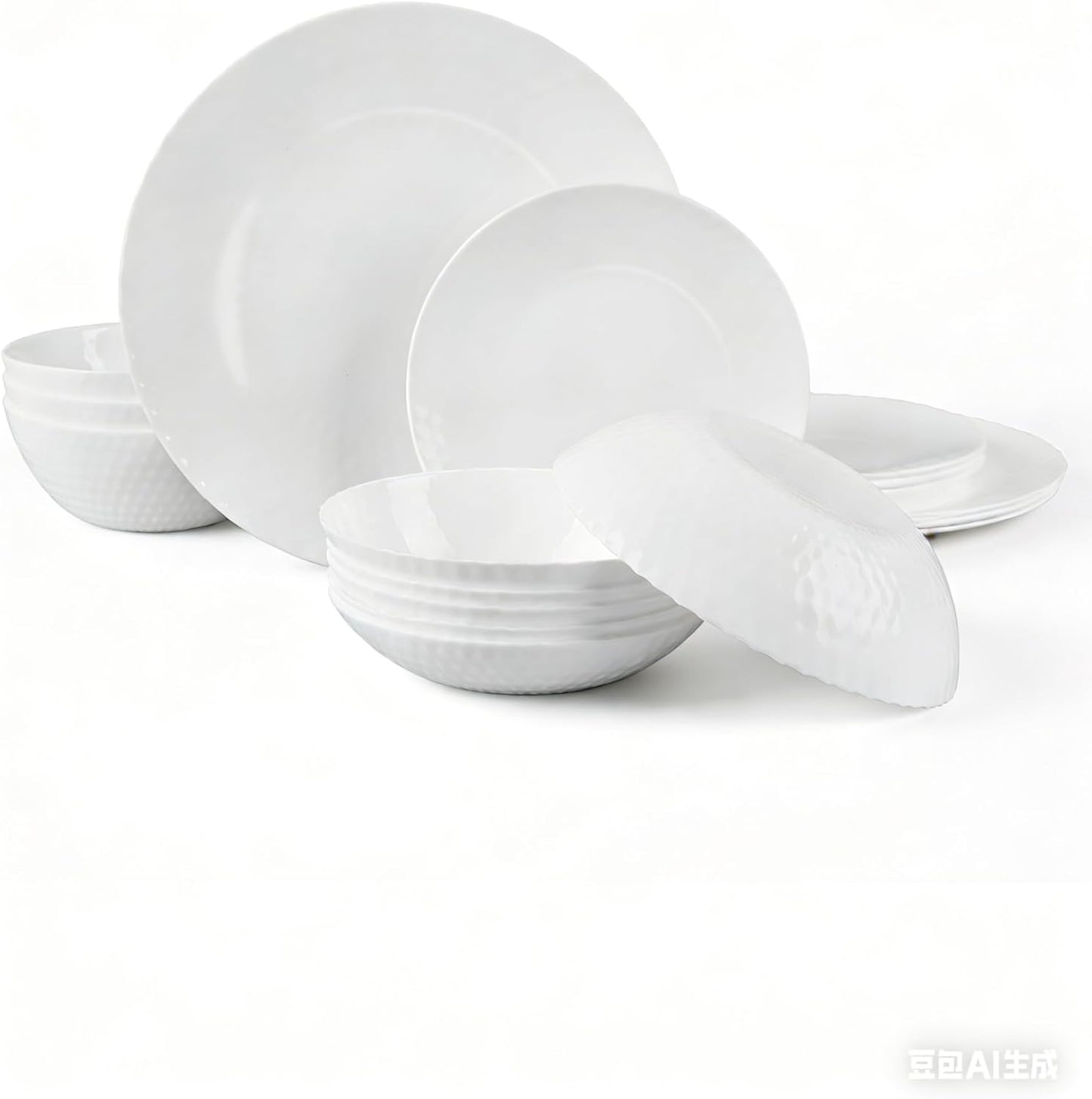 Set 18 Pzas Vajilla Cristal Ópalo Geométrica Blanca