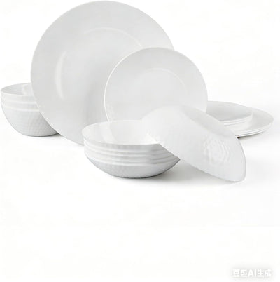 Set 18 Pzas Vajilla Cristal Ópalo Geométrica Blanca