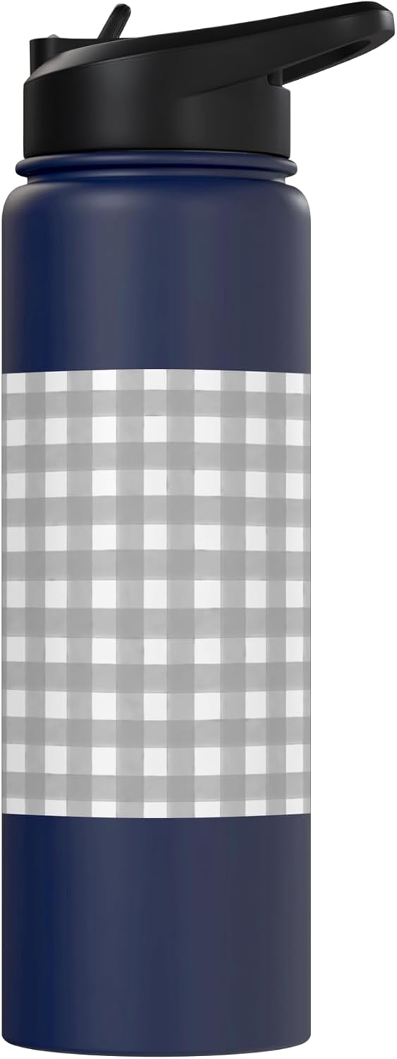 Botella de agua acero inoxidable estampado gingham gris claro