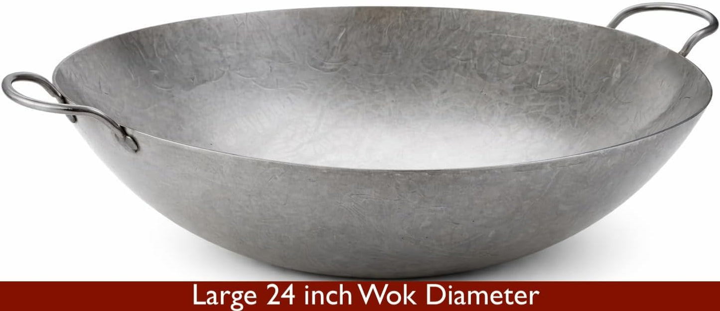 Wok de acero 24" estilo cantonés para salteado cocina asiática