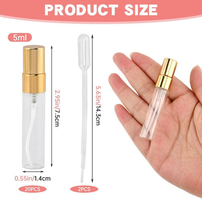 20 Botellas Perfume Vidrio 0.2fl oz con Goteros Recargables Doradas