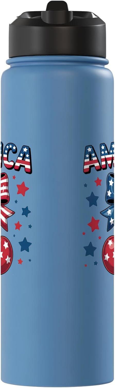 Botella de agua aislada americana con cinta roja y estrellas