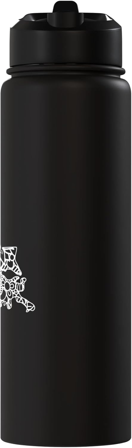 Botella de agua acero inoxidable mandala negro blanco sin BPA