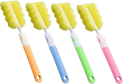 12 Cepillos Esponja para Tazas Botellas Mango Largo 360 Grados