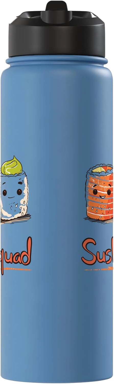 Botella de agua acero inoxidable aislada comida japonesa