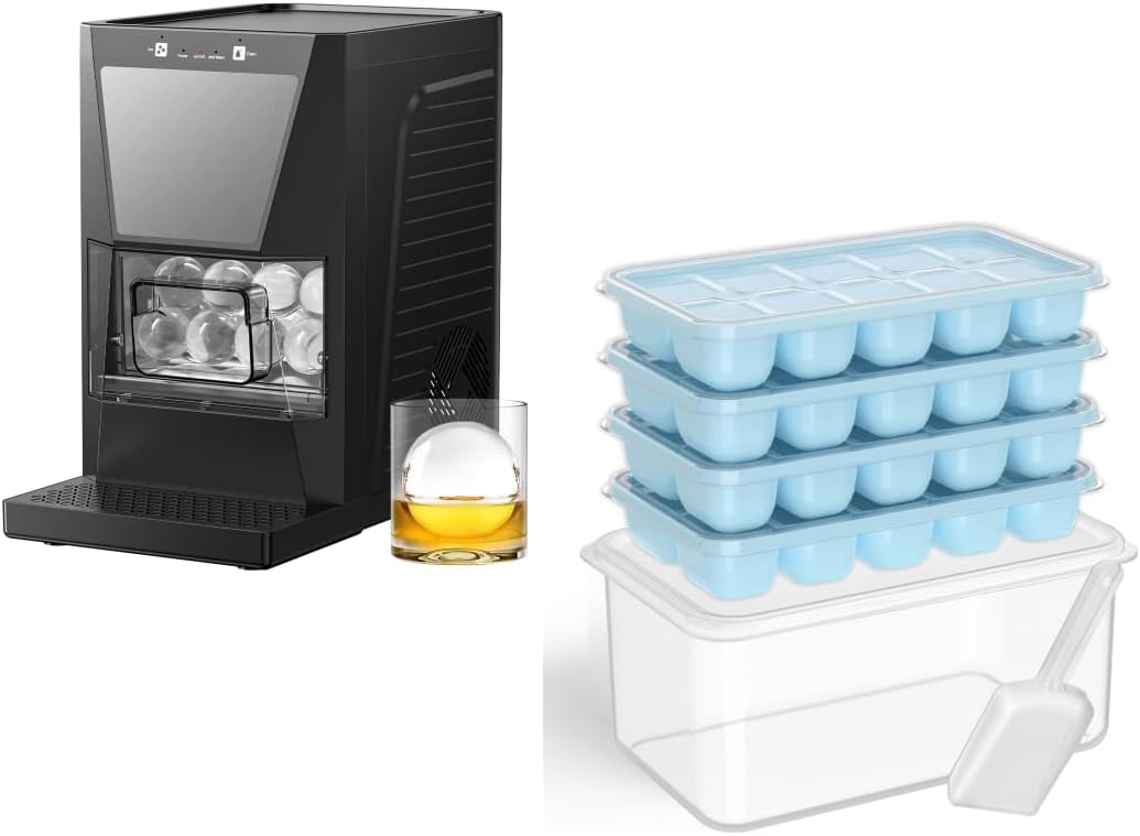 Molde para cubos de hielo con bandeja 4 piezas máquina de bolas de hielo transparente
