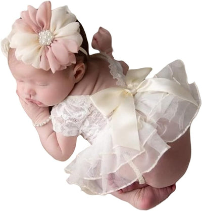 Traje foto recién nacido encaje diadema flores niña