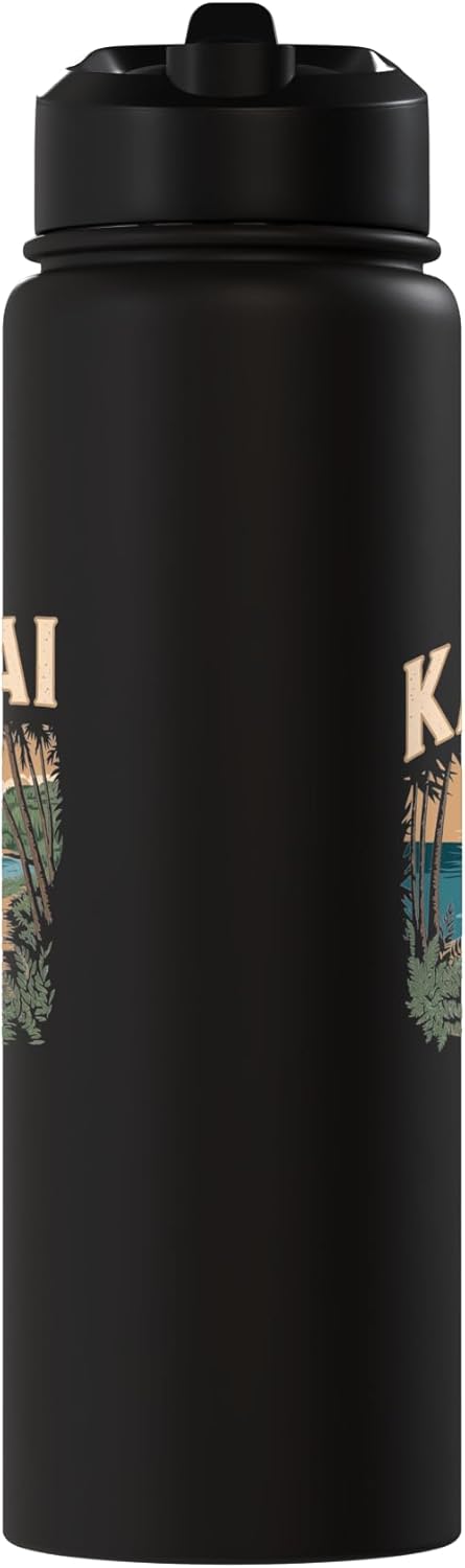 Botella de agua aislada vista palmeras Kauai Sunset acero inoxidable