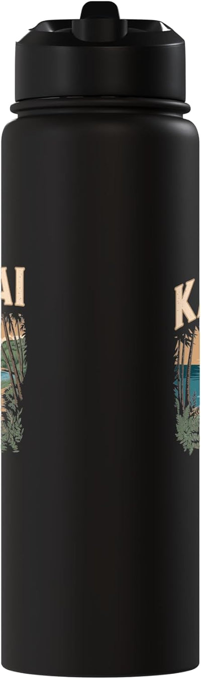 Botella de agua aislada vista palmeras Kauai Sunset acero inoxidable