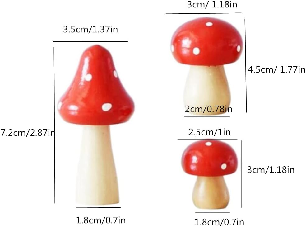 3 Pzas Mini Hongos Madera Decoración Jardín de Hadas Rojo