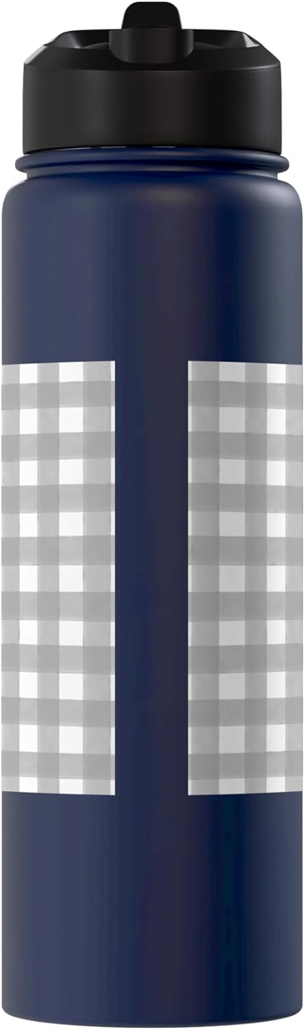 Botella de agua acero inoxidable estampado gingham gris claro