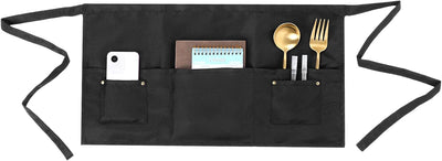 Delantal camarera con bolsillos hebilla unisex negro 23.6x13pulg