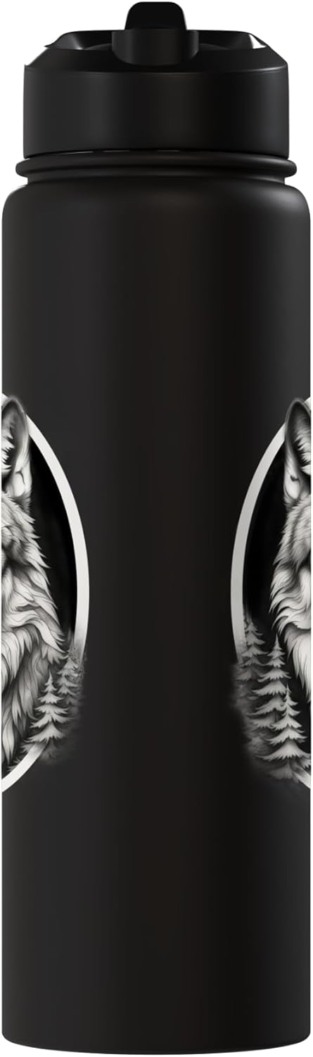 Botella de agua acero inoxidable aislada Wolf Mountain