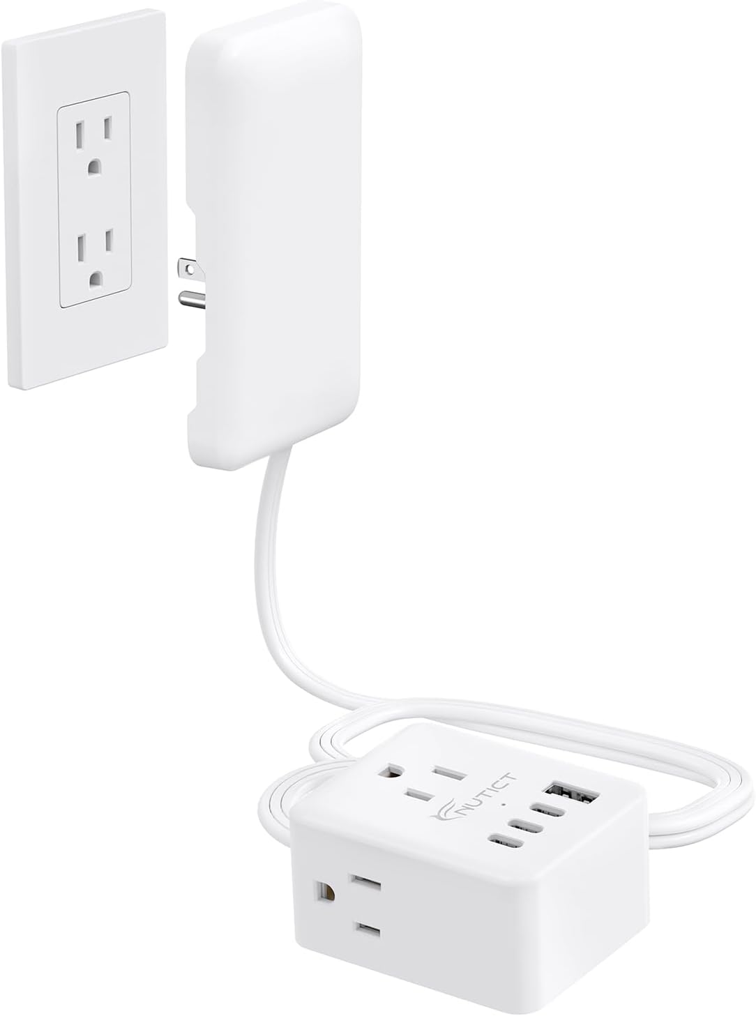 Cable extensión 3 pies con cubierta tomacorriente y 3 puertos USB-C