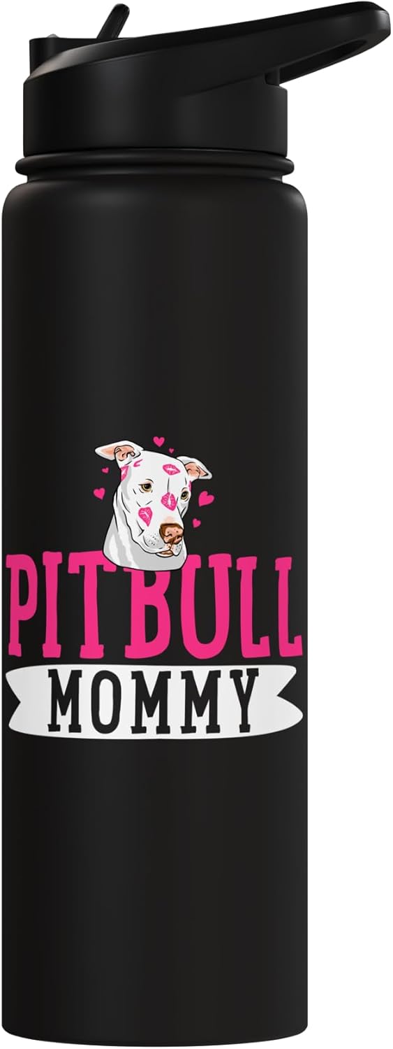 Botella de agua acero inoxidable aislada para dueña de perro Pit Bull