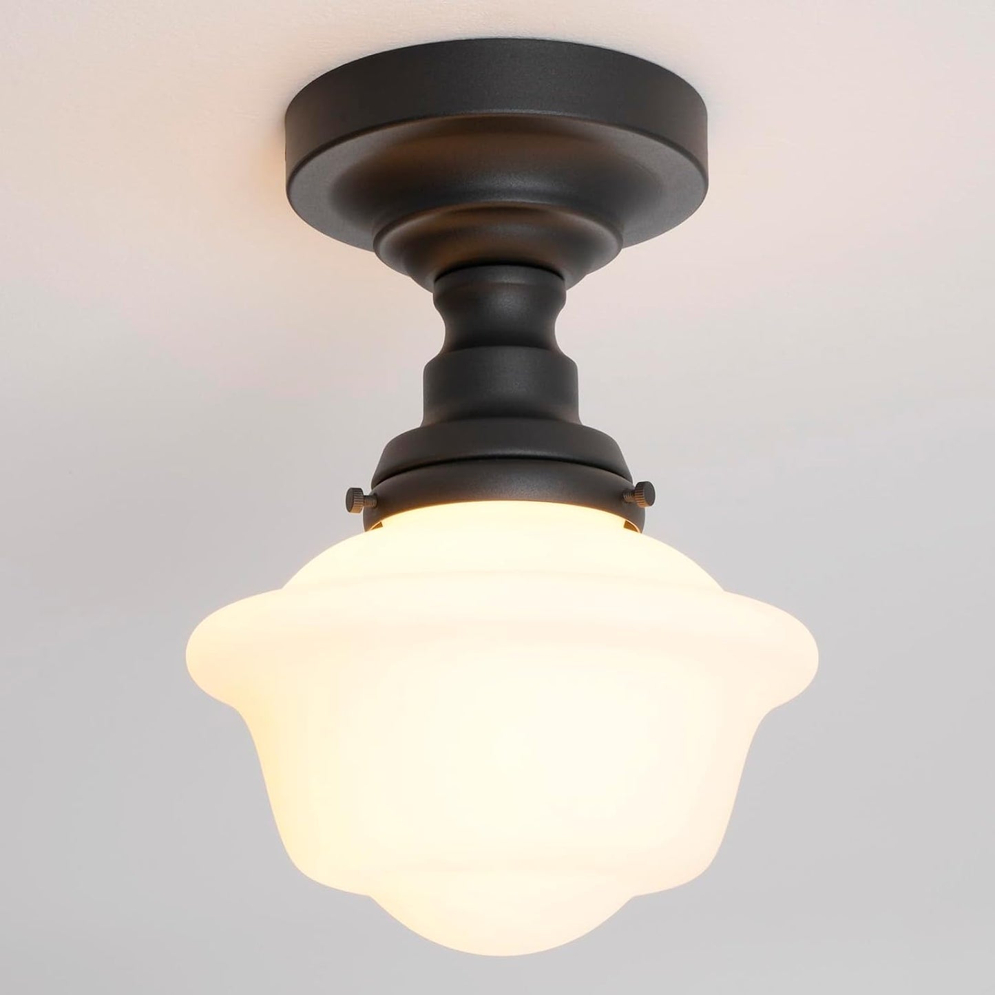 Lámpara techo semiempotrada negra cristal lechoso moderna E26
