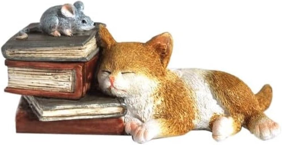 Decoración al aire libre Gatito siesta en libros y soporte anillos