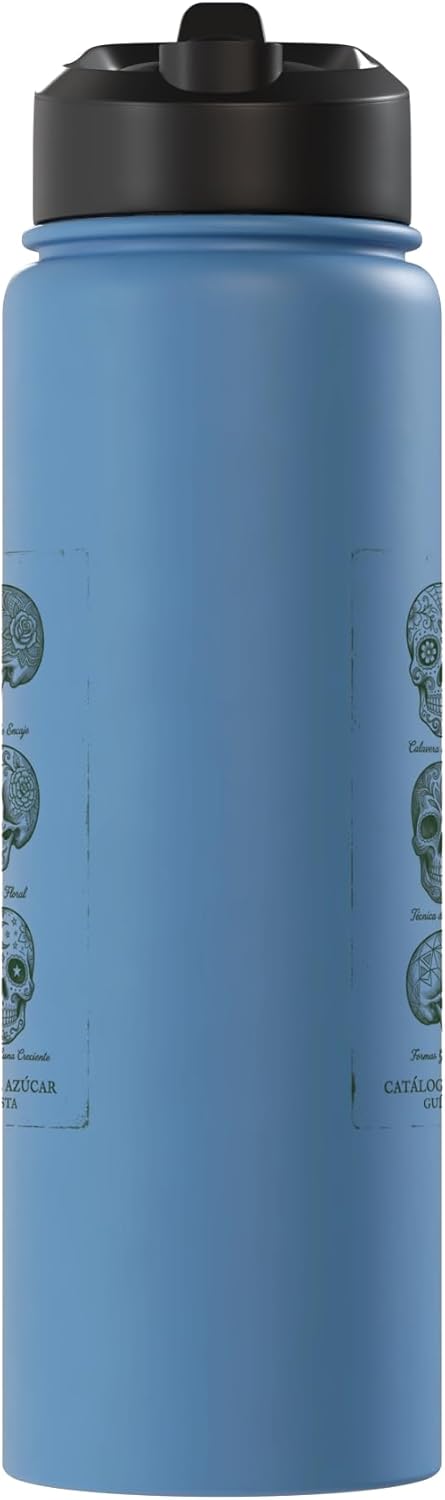 Botella de agua aislada de acero inoxidable con calaveras de azúcar