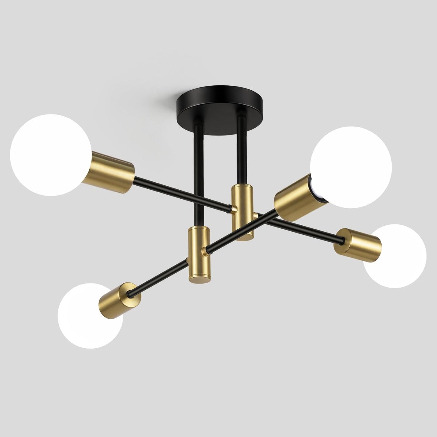 Lámpara techo Sputnik 4 luces negras y doradas cocina comedor